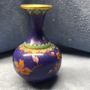 Chinese vintage Cloisonné vase,Blue w/ orange 🌷🌸